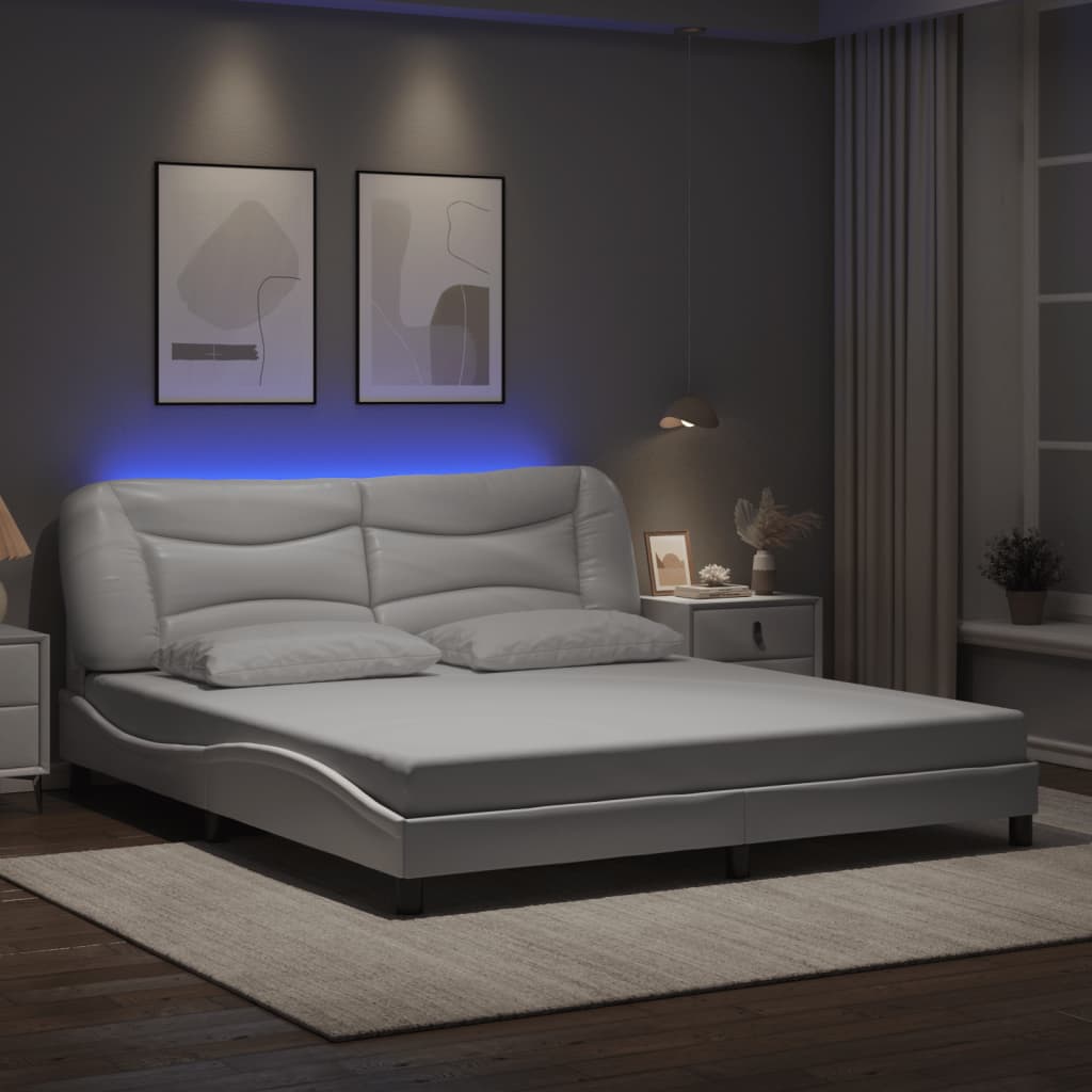 Bed Frame with LED without Mattress "Hvar" White 76"x79.9