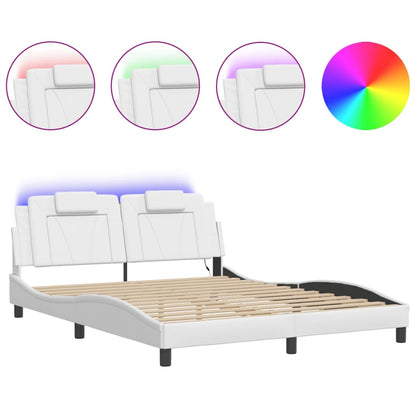 Bed Frame "Viana" with LED without Mattress White 59.8"x79.9
