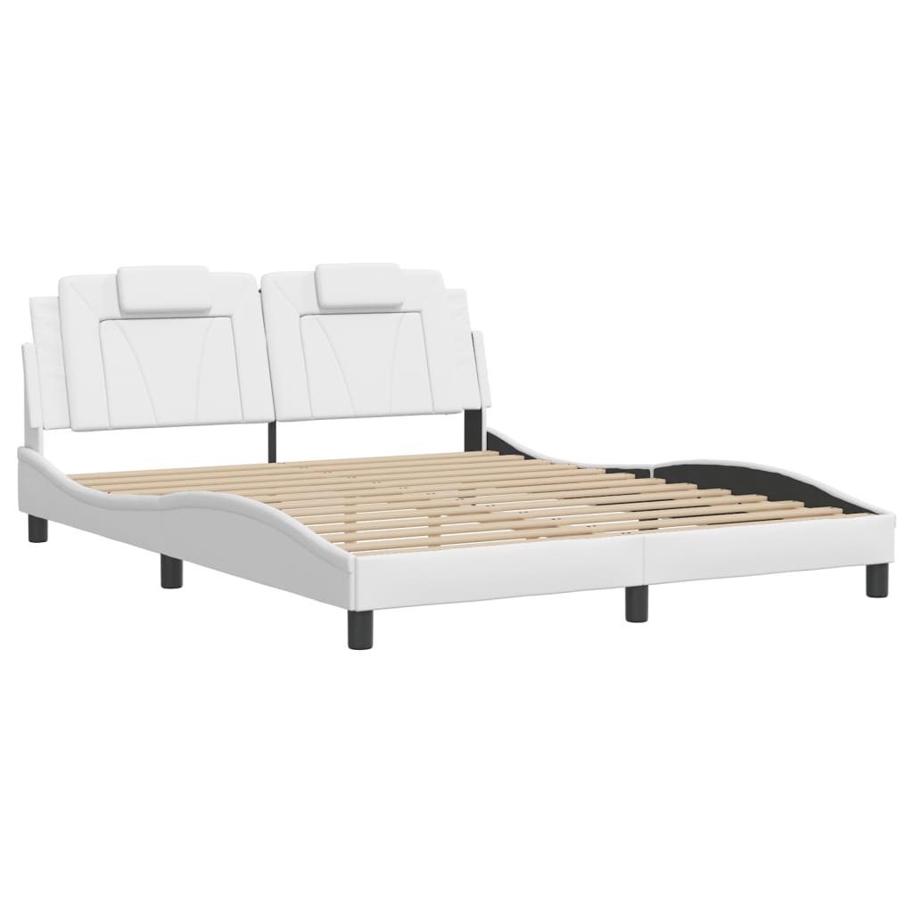 Bed Frame "Viana" with LED without Mattress White 59.8"x79.9