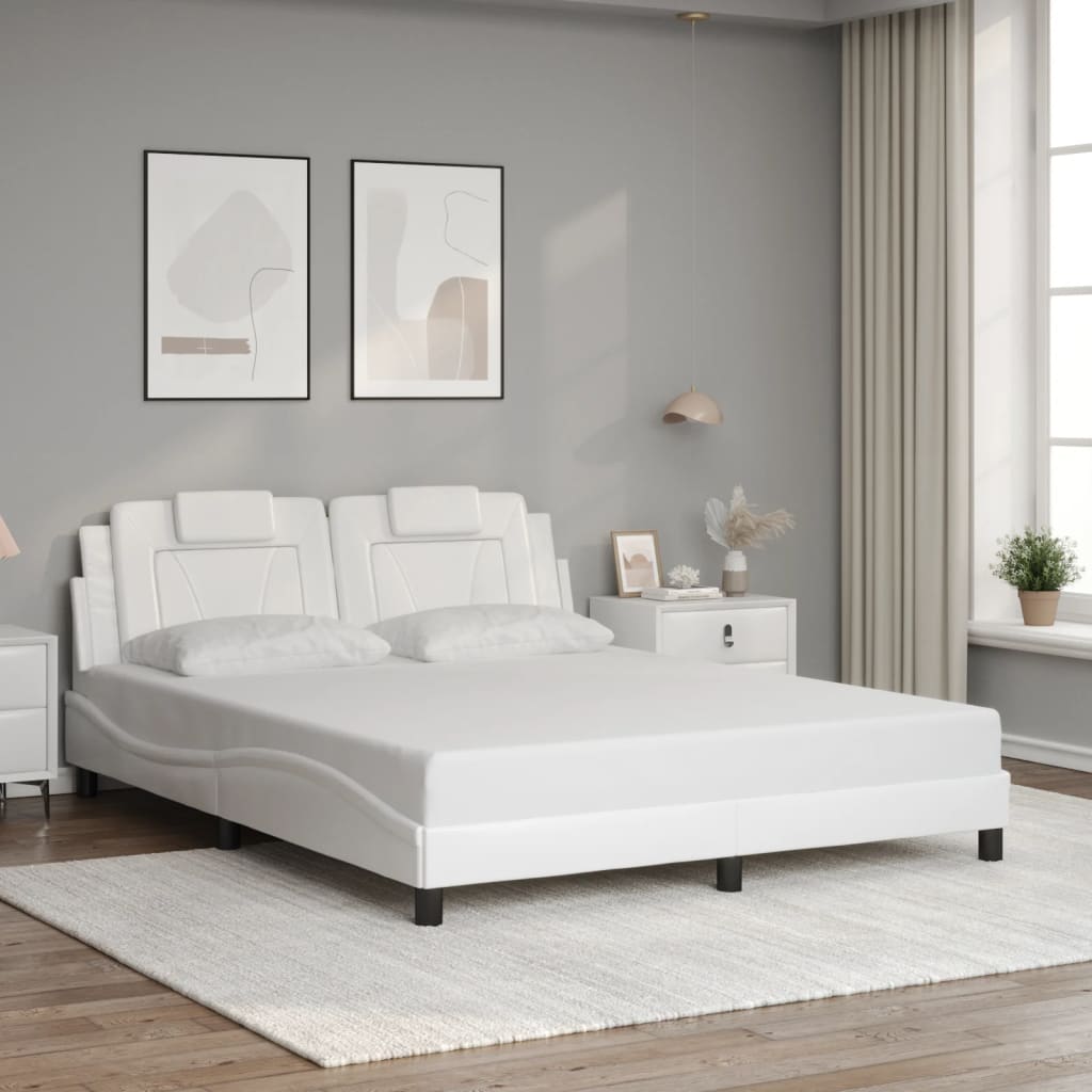 Bed Frame "Viana" with LED without Mattress White 59.8"x79.9