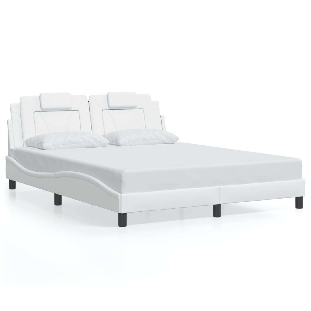 Bed Frame "Viana" with LED without Mattress White 59.8"x79.9