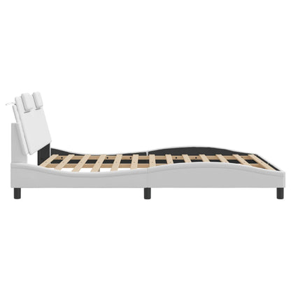 Bed Frame "Viana" with LED without Mattress White 59.8"x79.9