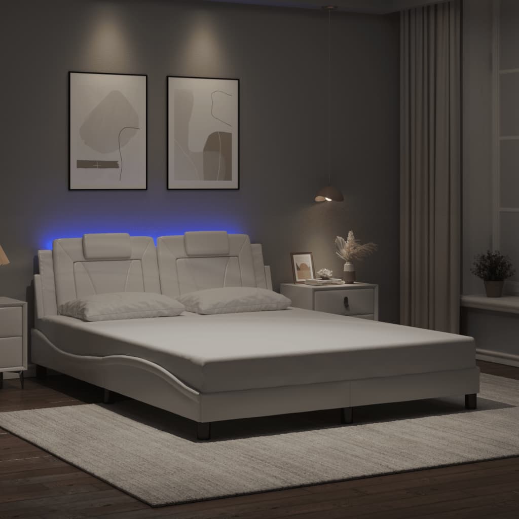 Bed Frame "Viana" with LED without Mattress White 59.8"x79.9