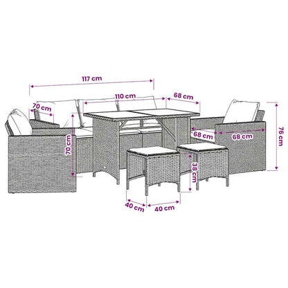 6 Piece Patio Sofa Set with Cushions Black Poly Rattan