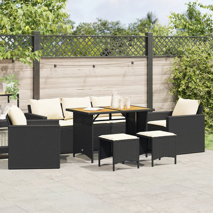 6 Piece Patio Sofa Set with Cushions Black Poly Rattan