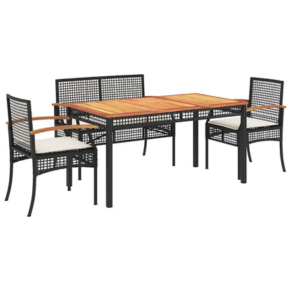 4 Piece Patio Dining Set with Cushions Black Poly Rattan