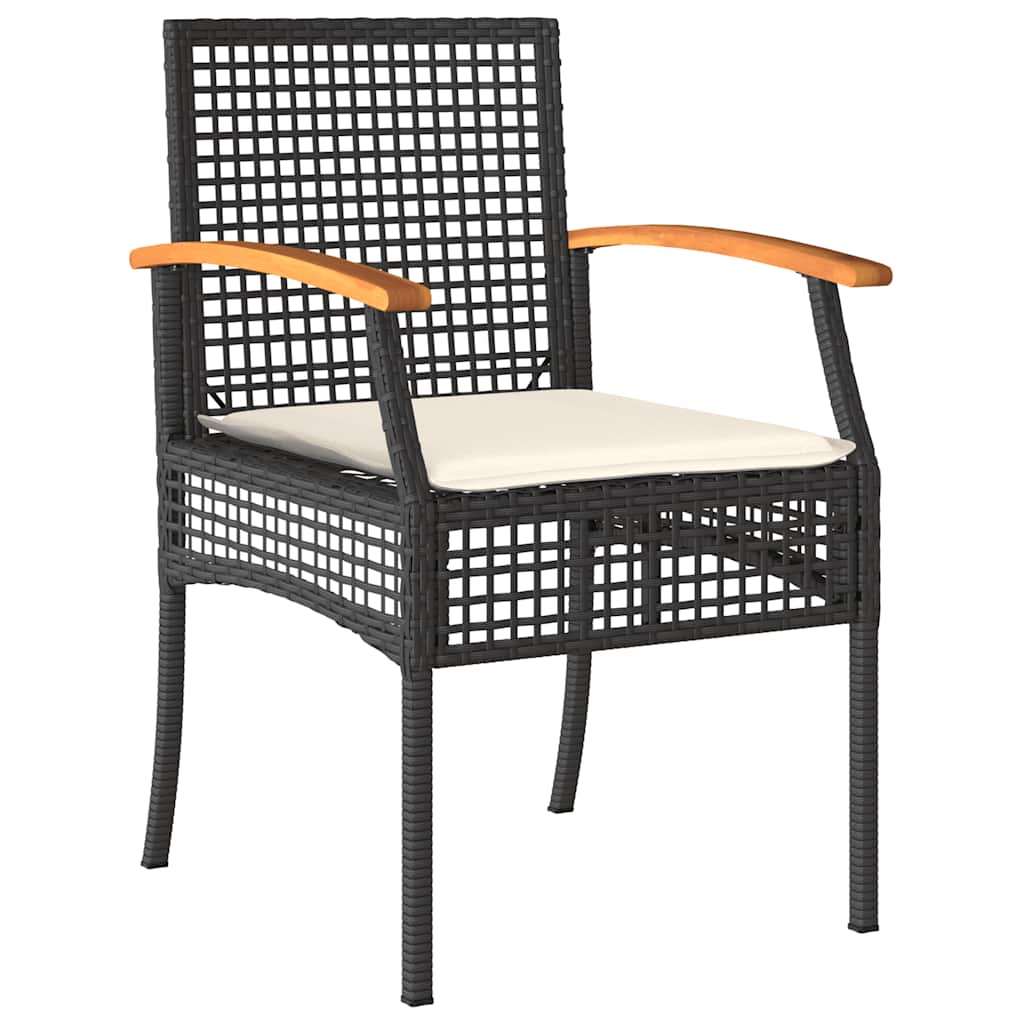4 Piece Patio Dining Set with Cushions Black Poly Rattan