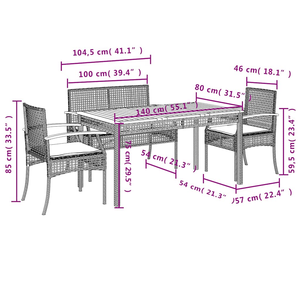 4 Piece Patio Dining Set with Cushions Black Poly Rattan