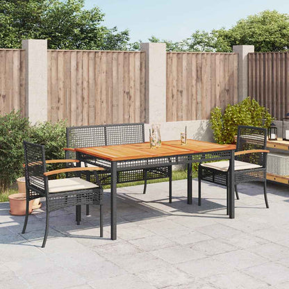 4 Piece Patio Dining Set with Cushions Black Poly Rattan