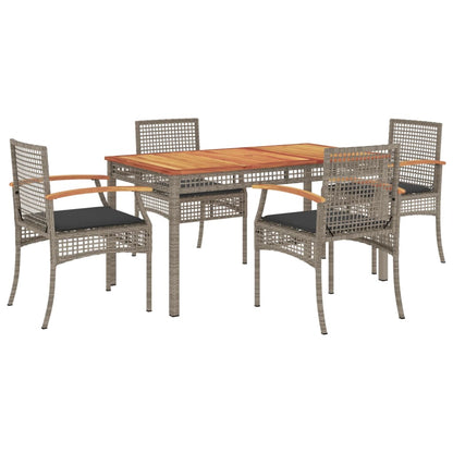 5 Piece Patio Dining Set with Cushions Gray Poly Rattan