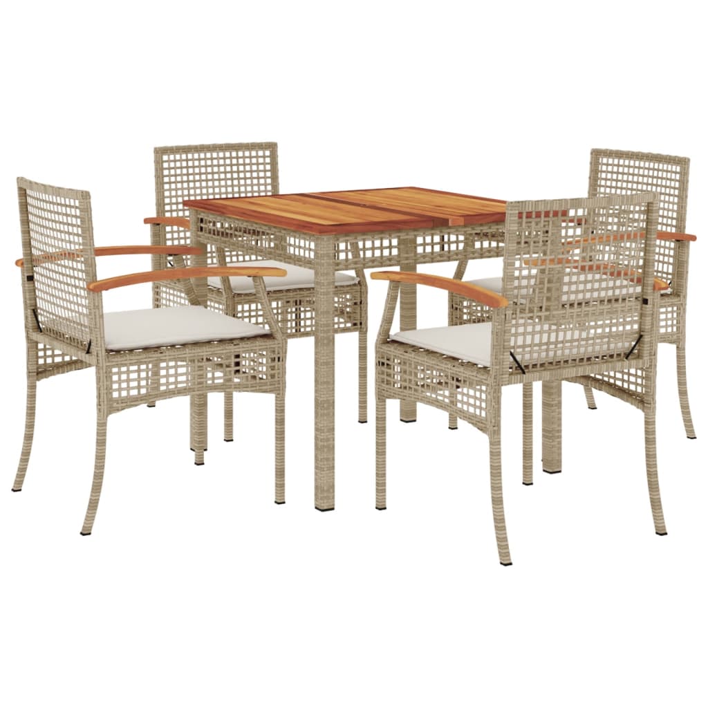 5 Piece Patio Dining Set with Cushions Beige Poly Rattan