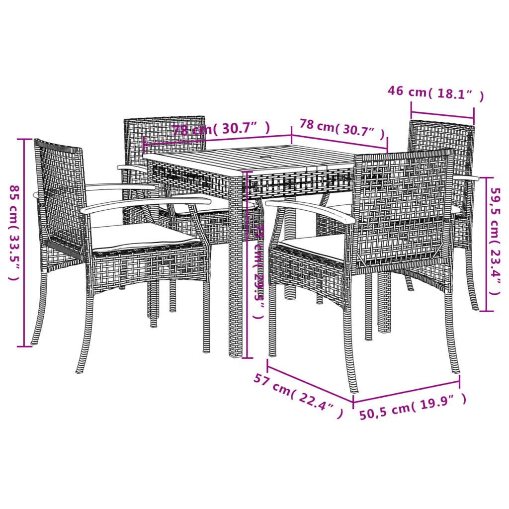 5 Piece Patio Dining Set with Cushions Beige Poly Rattan
