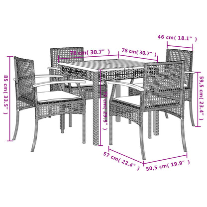 5 Piece Patio Dining Set with Cushions Beige Poly Rattan