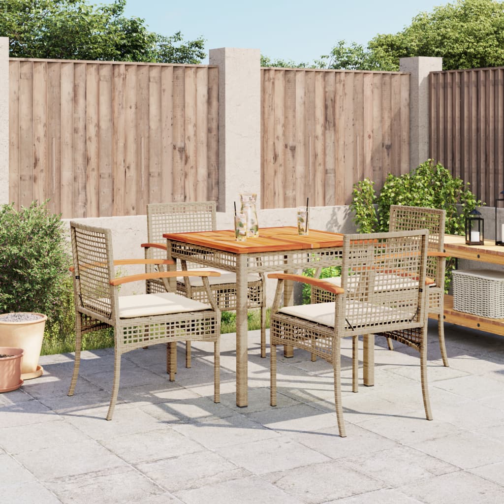 5 Piece Patio Dining Set with Cushions Beige Poly Rattan