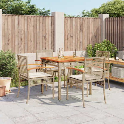 5 Piece Patio Dining Set with Cushions Beige Poly Rattan