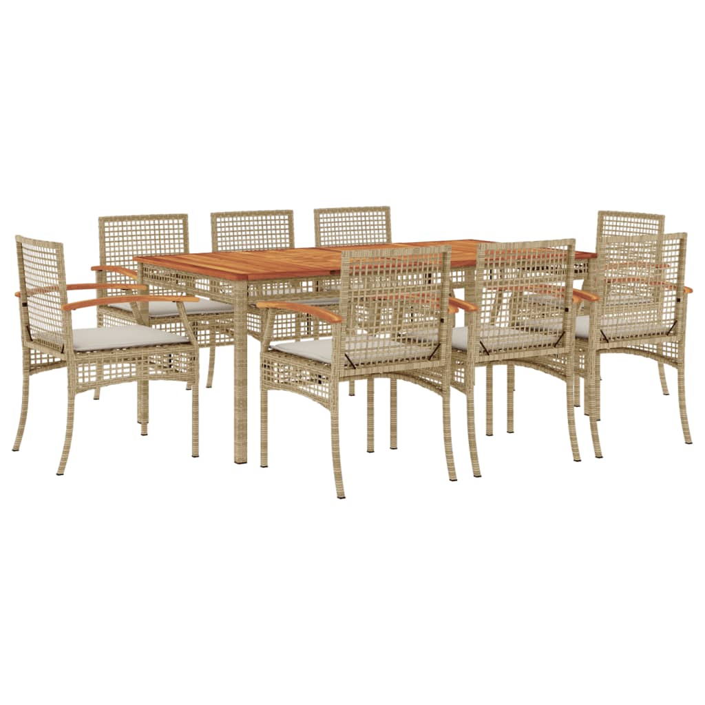 9 Piece Patio Dining Set with Cushions Beige Poly Rattan