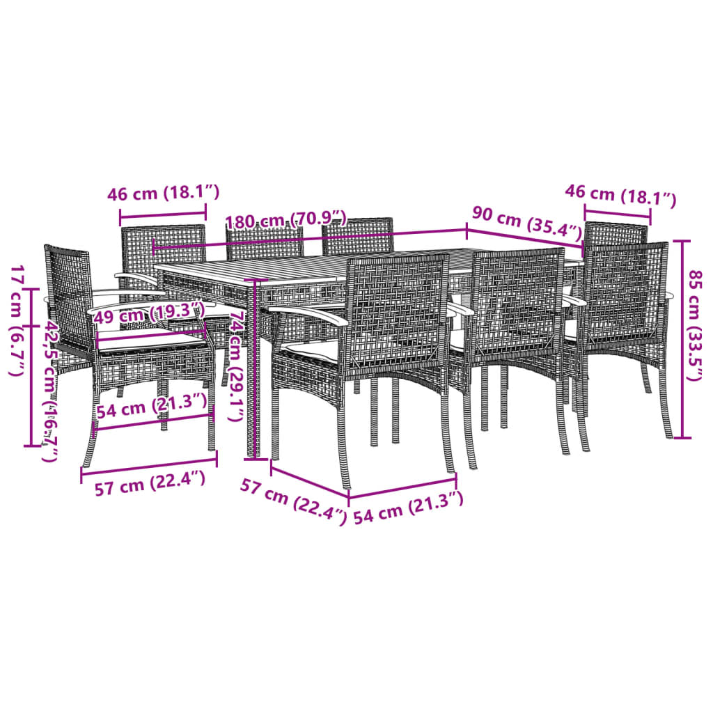 9 Piece Patio Dining Set with Cushions Beige Poly Rattan