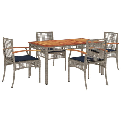 5 Piece Patio Dining Set with Cushions Gray Poly Rattan