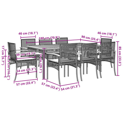 9 Piece Patio Dining Set with Cushions Gray Poly Rattan