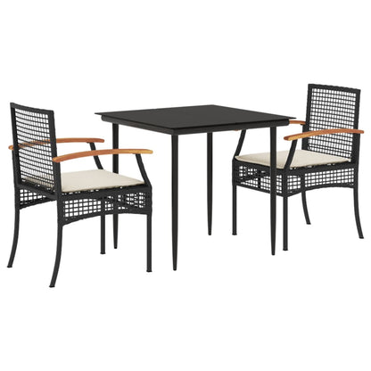 3 Piece Patio Dining Set with Cushions Black Poly Rattan
