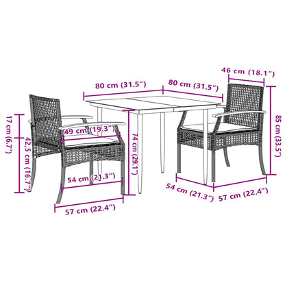 3 Piece Patio Dining Set with Cushions Black Poly Rattan