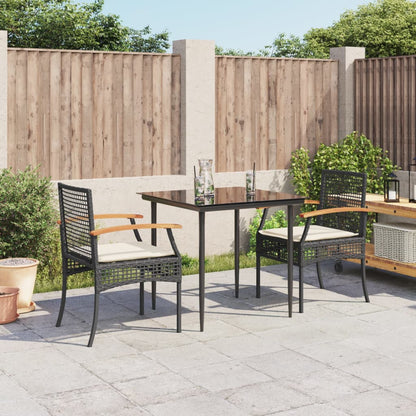 3 Piece Patio Dining Set with Cushions Black Poly Rattan