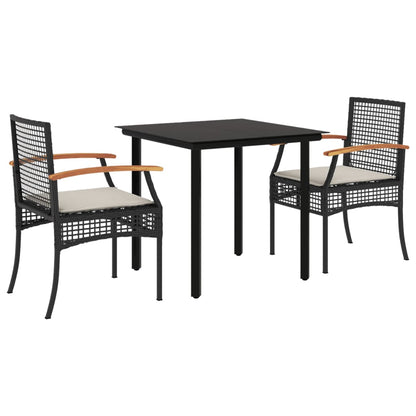 3 Piece Patio Dining Set with Cushions Black Poly Rattan