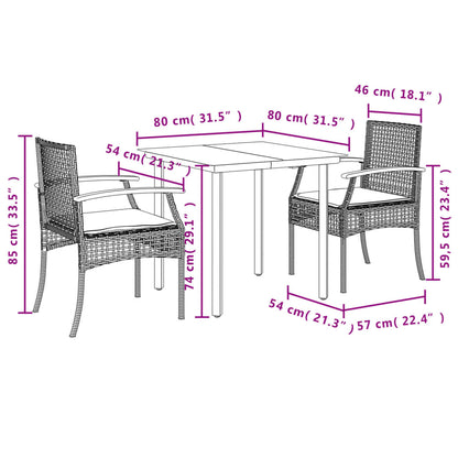 3 Piece Patio Dining Set with Cushions Black Poly Rattan