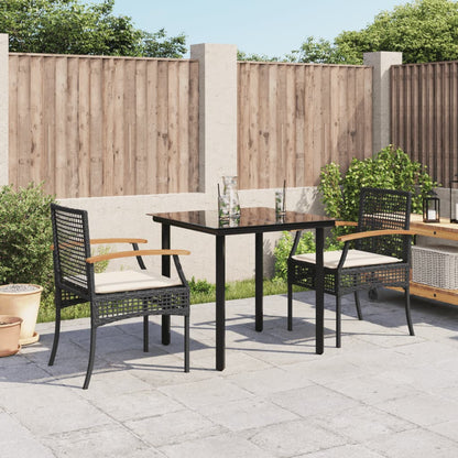 3 Piece Patio Dining Set with Cushions Black Poly Rattan