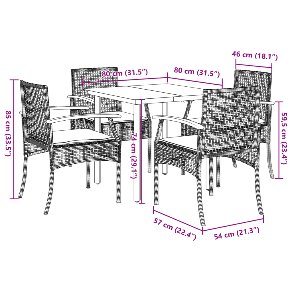 Garden Dining Set | Table: Black, Chair: Black, Cushion: Cream White
