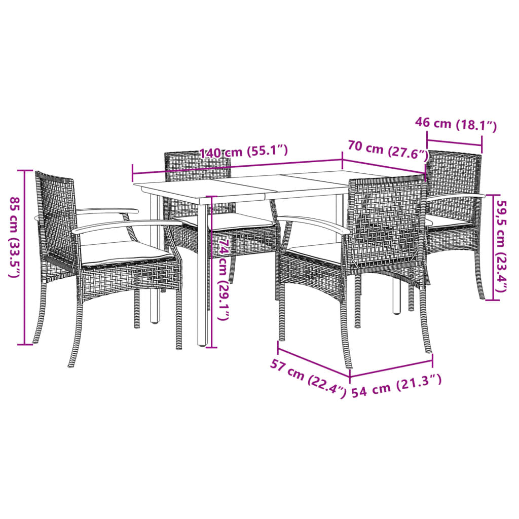 Garden Dining Set | Grey | PE rattan | Medium | UV-resistant materials