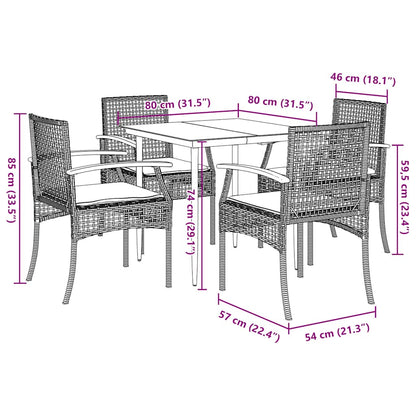5 Piece Garden Dining Set with Cushions Beige Poly Rattan