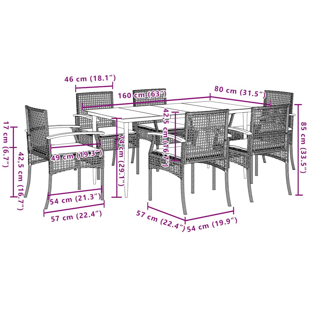 7 Piece Garden Dining Set with Cushions Beige Poly Rattan