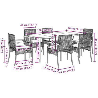 7 Piece Garden Dining Set with Cushions Beige Poly Rattan