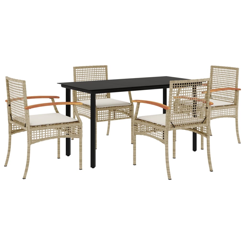 5 Piece Patio Dining Set with Cushions Beige Poly Rattan