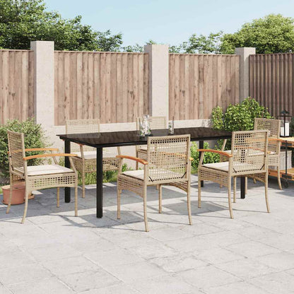 7 Piece Garden Dining Set with Cushions Beige Poly Rattan