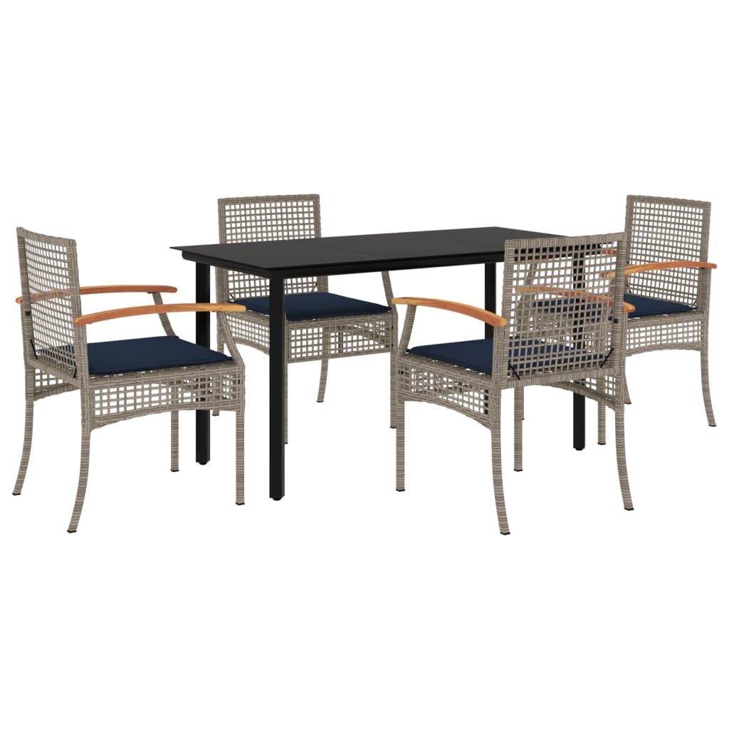 5 Piece Patio Dining Set with Cushions Gray Poly Rattan