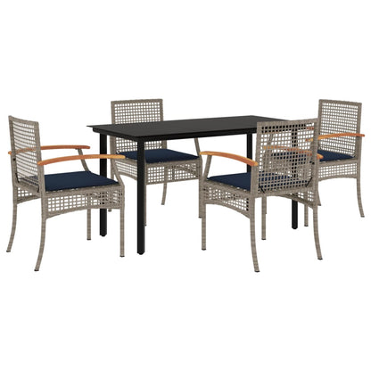 5 Piece Patio Dining Set with Cushions Gray Poly Rattan