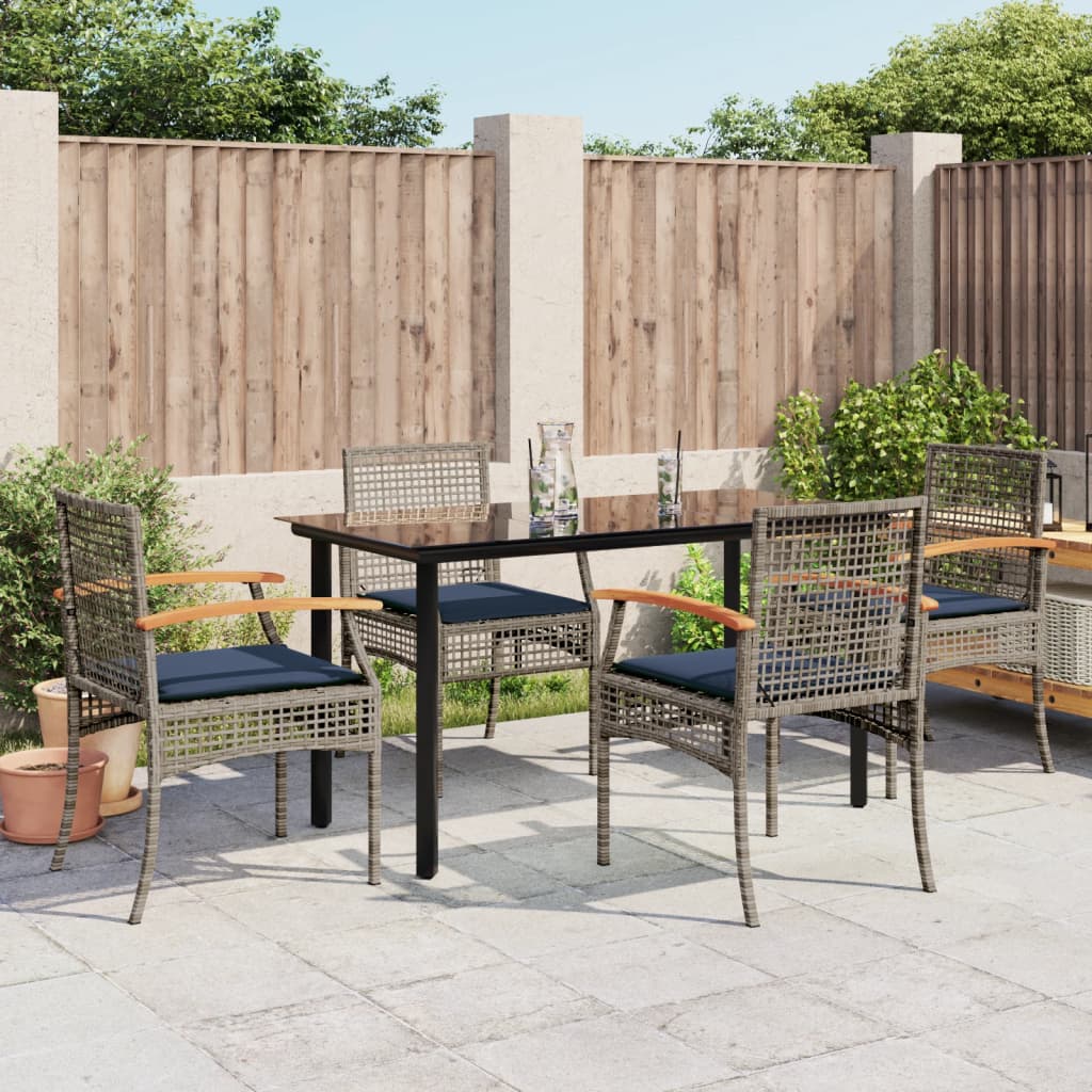 5 Piece Patio Dining Set with Cushions Gray Poly Rattan