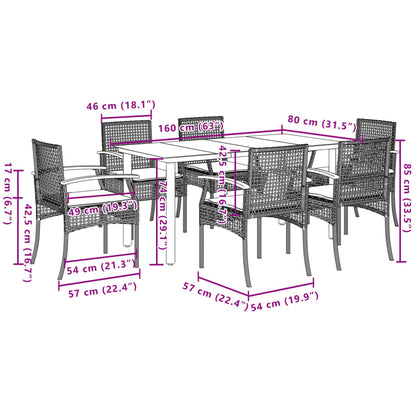 7 Piece Patio Dining Set with Cushions Gray Poly Rattan
