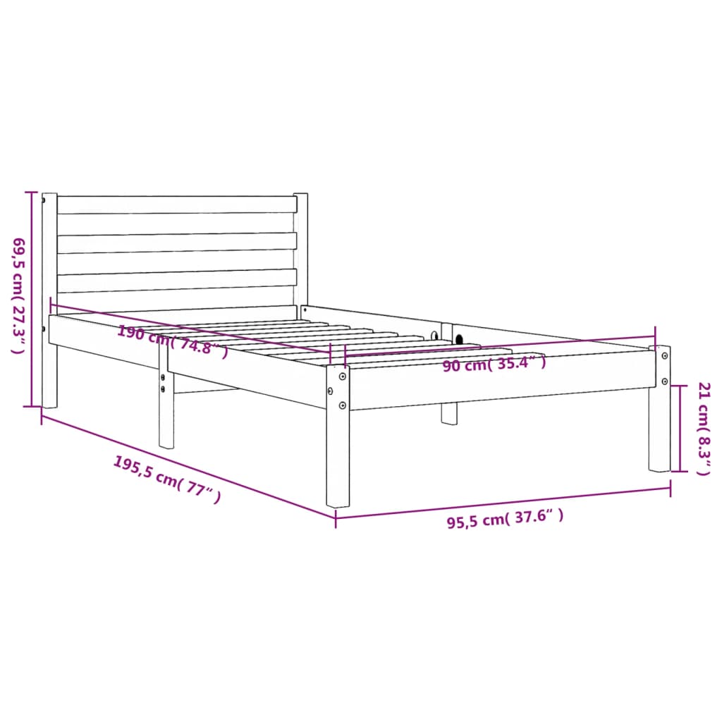 Bed Frame without Mattress Wax Brown 90x190 cm Single Solid Wood Pine