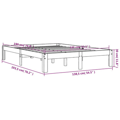 Bed Frame without Mattress Wax Brown 135x190 cm Double Solid Wood Pine