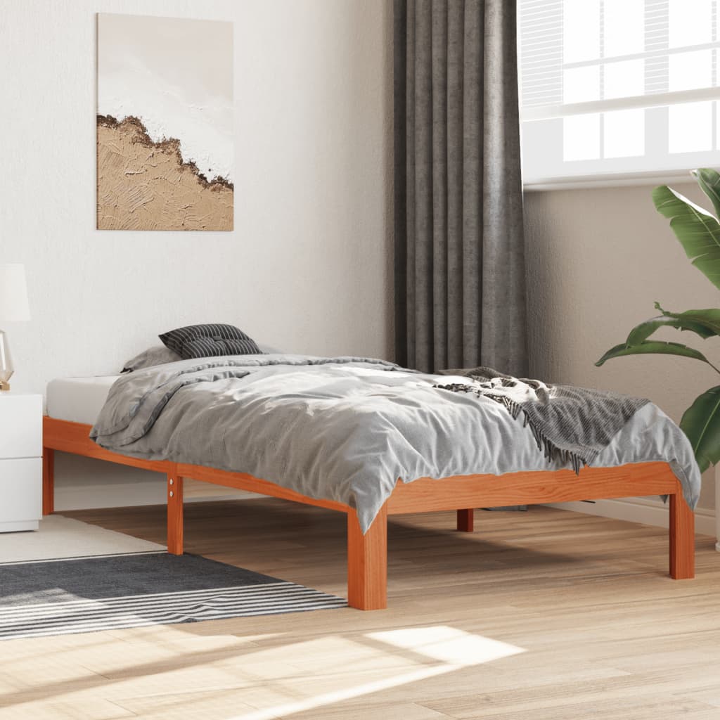 Bed Frame without Mattress Wax Brown 90x200 cm Solid Wood Pine