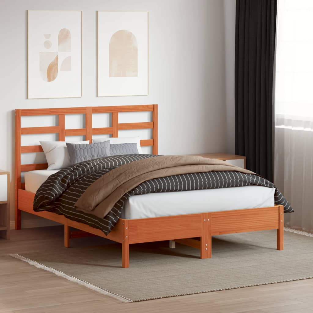 Headboard Wax Brown 135 cm Solid Wood Pine