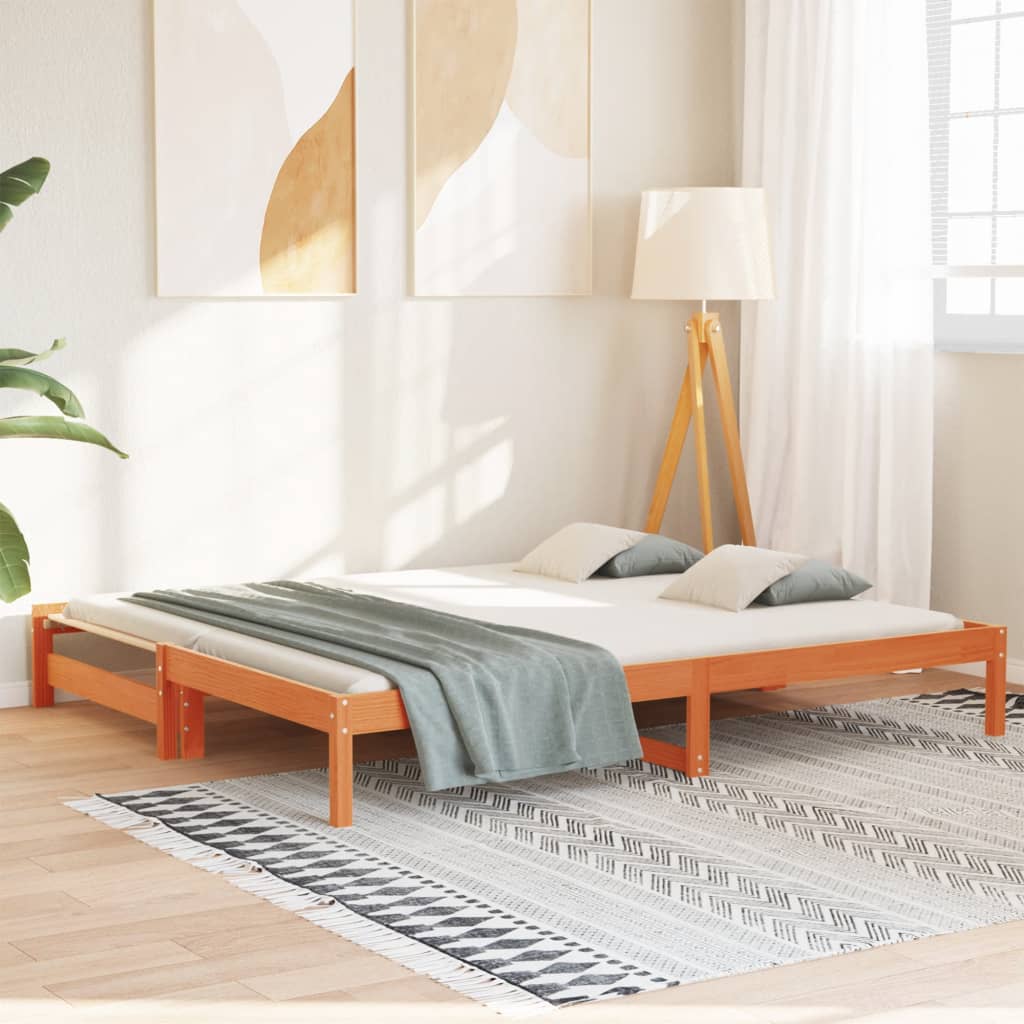 Day Bed with Trundle without Mattress Wax Brown 90x200 cm