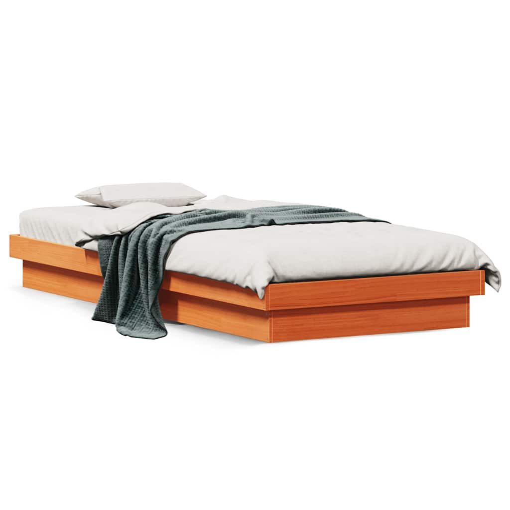LED Bed Frame without Mattress Wax Brown 90x200 cm Solid Wood