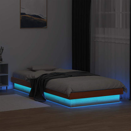 LED Bed Frame without Mattress Wax Brown 90x200 cm Solid Wood