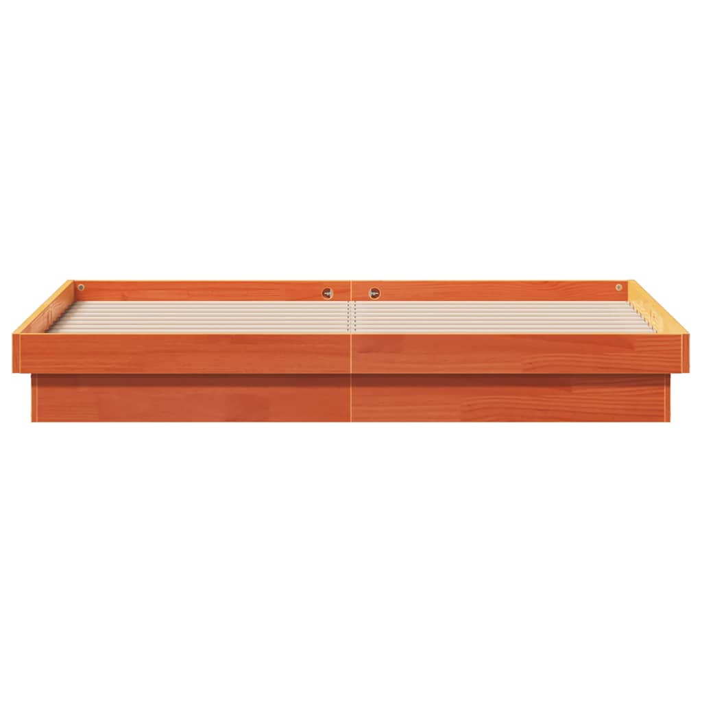 LED Bed Frame without Mattress Wax Brown 150x200 cm King Size Solid Wood