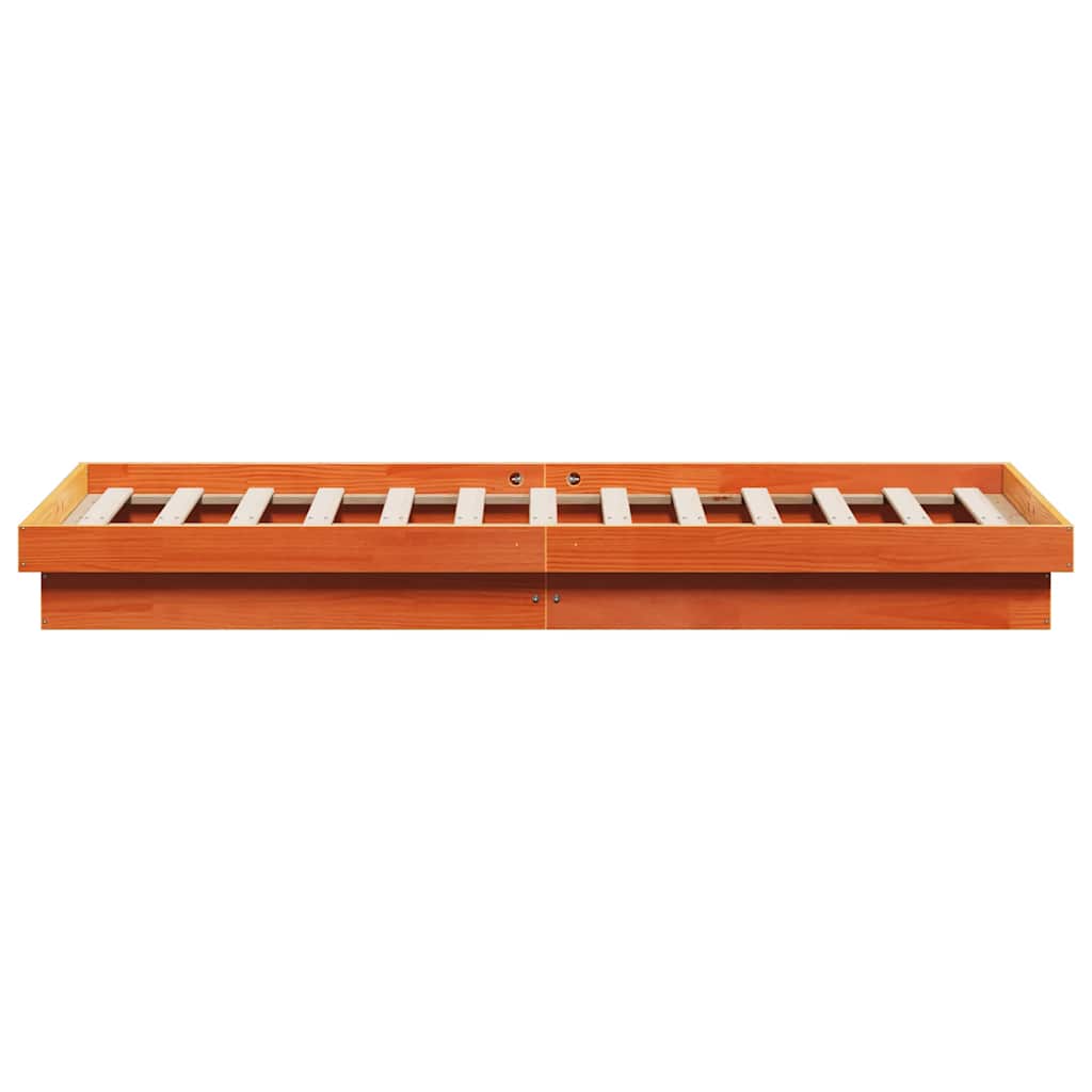 LED Bed Frame without Mattress Wax Brown 150x200 cm King Size Solid Wood