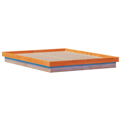 LED Bed Frame without Mattress Wax Brown 160x200 cm Solid Wood